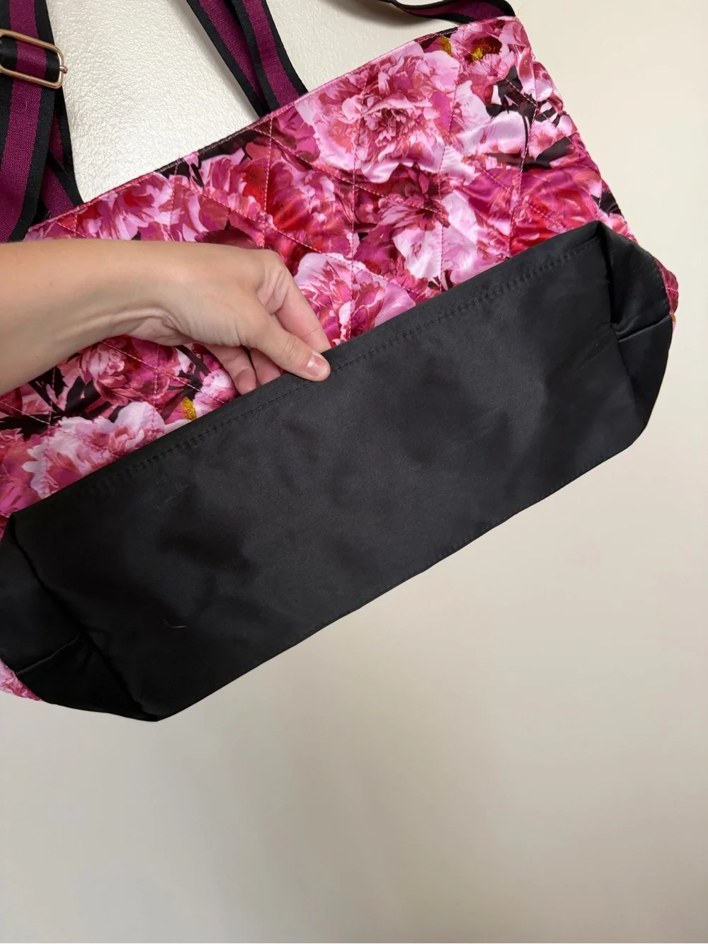 VICTORIAS SECRET Pink Floral Tote Bag with Long Crossbody Strap